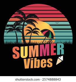 Summer vibes vector design, Summer groovy style word, T-shirt design, heart shape vector Illustration.