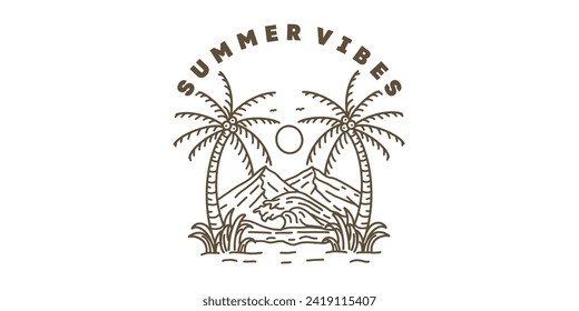 summer vibes vector drawing logo flat