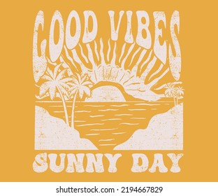 Summer vibes vector graphic print design for apparel, sticker, poster, background and others. Sunny day t-shirt artwork.