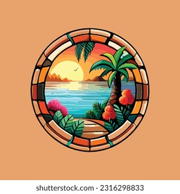 Summer vibes. vector graphic  tropical beach, palms. beach sea, ocean, travel