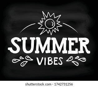 Summer vibes vector illustration for card, banner, ad, logo, poster. Sun lettering background. Summer time template