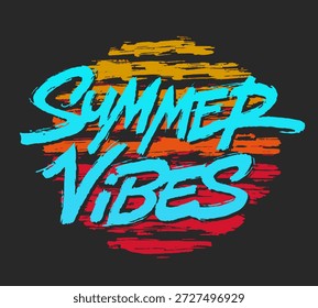 Summer Vibes vector lettering. Handwritten text label. Freehand typography design.