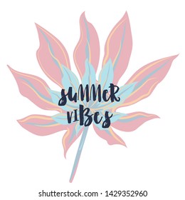 Summer vibes, vector tropical leaf in pink colors. Mood, feeling conceptual design, watercolor style