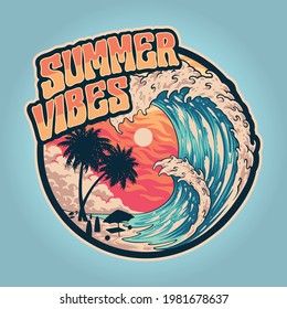 summer vibes, warm and wave illustration