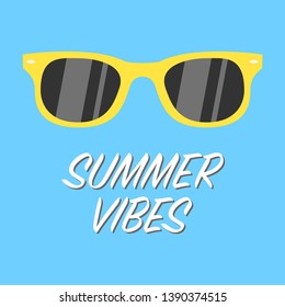summer vibes yellow glasses on blue background vector