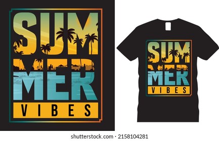 Summer Vibes-shirt and poster vector design template. summer t-shirt with mountain vectors. Grungy design for label, emblem, badge. Funny quote.