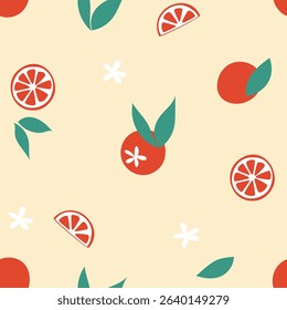 summer vibrant seamless pattern with doodle oranges slices 