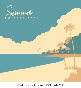 Summer view scenary with palm tree silhouettes Vector