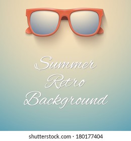 Summer vintage background. Sandy beach and sunglasses. Vector Illustration. All inclusive vacations.