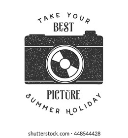 Summer vintage badge and quotes with camera design element