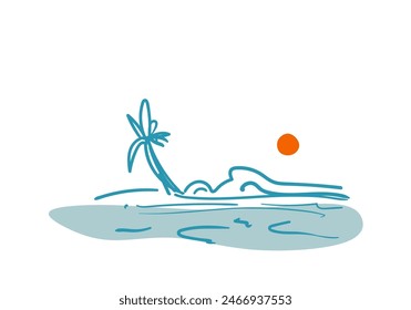 Summer vintage concept design. Landscape background, sea and beach panorama.