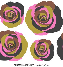 Summer Vintage Floral Greeting Card with Blooming pink Rose flowers. Botanical natural seamless pattern on a white background in watercolor style.