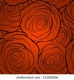 Summer Vintage Floral Greeting Card with Blooming red Rose flowers silhouette. Botanical natural seamless pattern in watercolor style.