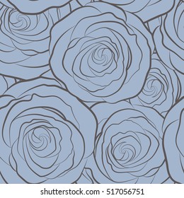 Summer Vintage Floral Greeting Card with Blooming blue Rose flowers silhouette. Botanical natural seamless pattern in watercolor style.
