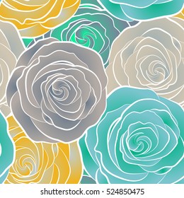 Summer Vintage Floral Greeting Card with Blooming Rose flowers. Botanical natural hand-drawn seamless pattern in watercolor style.