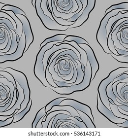 Summer Vintage Floral Greeting Card with Blooming gray and neutral Rose flowers. Botanical natural seamless pattern, watercolor style in gray and neutral colors.