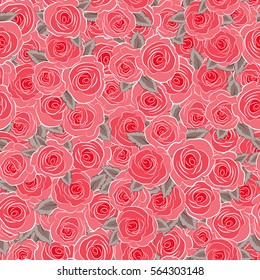 Summer Vintage Floral Greeting Card with Blooming red Rose flowers. Botanical natural seamless pattern, watercolor style in red colors.