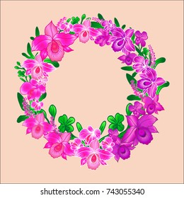 Summer Vintage Floral Greeting Card with Blooming  orchid and garden flower, Thank you botanical natural  orchid vector. 