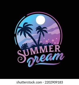 Summer vintage illustration t-shirt design beach with coconut trees