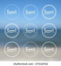 Summer vintage logo set. Vector illustration on a blurred background.