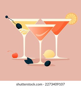 Summer vintage party poster design template. Vector retro illustration in Minimalistic micentury style.