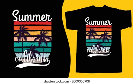 Summer vintage printable t shirt design vector illustration with palm tree. global swaches