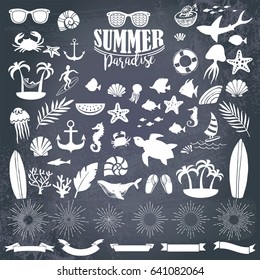 Summer vintage silhouettes and doodles for logo, quotes, poster, t-shirt, label, sticker and any vintage design with summer theme.