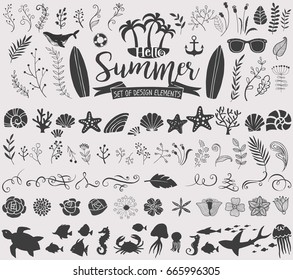 Summer vintage silhouettes and doodles for logo, quotes, poster, t-shirt, label, sticker and any vintage design with summer theme.