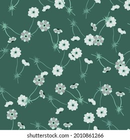 Estilo vintage de verano sin fisuras con elementos decorativos de flores anemónicas. Fondo verde. Ilustración bursátil. Diseño vectorial para textiles, tela, giftwrap, papel pintado.