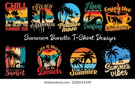 Summer Vintage Sunset T-Shirt Design Bundle