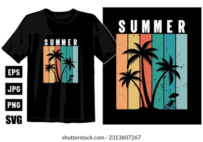 Summer vintage t shirt design, Summer Tee design vector, Summer Beach Vacation T Shirts, Summer Surfing T Shirt