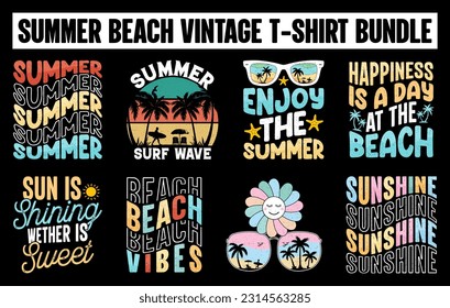 Summer vintage t shirt design bundle, Summer Tee design vector set, Summer Beach Vacation T Shirts set, Summer Surfing T Shirt collection