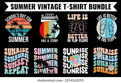 Summer vintage t shirt design bundle, Summer Tee design vector set, Summer Beach Vacation T Shirts set, Summer Surfing T Shirt collection