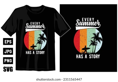 Summer vintage T-shirt design bundle, Beach t-shirt vector set, surfing t-shirt bundle