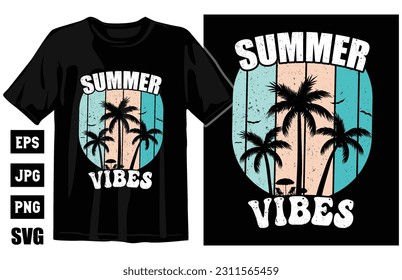 Summer vintage T-shirt design bundle, Beach t-shirt vector set, surfing t-shirt bundle