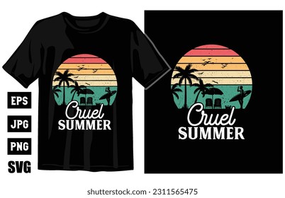 Summer vintage T-shirt design bundle, Beach t-shirt vector set, surfing t-shirt bundle