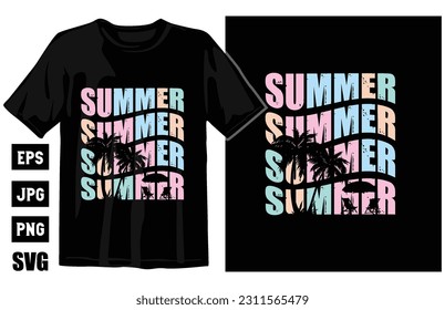 Summer vintage T-shirt design bundle, Beach t-shirt vector set, surfing t-shirt bundle
