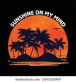 Summer Vintage T-shirt Design,Sunshine on my mind T-shirt Design