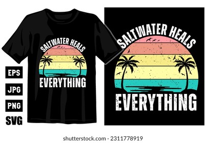 Summer vintage vector t-shirt design, surfing t-shirt vector illustration, summer sunset tshirt, surf and beach. vintage beach print