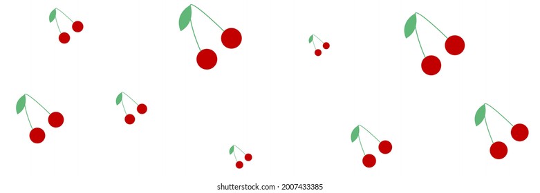 Summer Vitamin Print Green Vintage Healthy Tasty Dessert Design Pic. Pattern Fruit Textile Spring Colorful Cute Red Wallpaper. Repeat White Organic Sweet Cherries Berries Retro Bright Ornament.