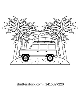 Summer vitnage van with surf tables in the beach cartoon vector illustration graphic design