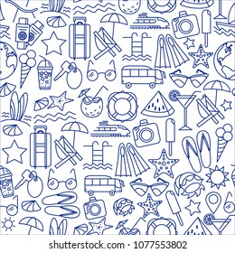 Summer Vocation pattern. Vector illustration of seamless pattern with summer symbols.