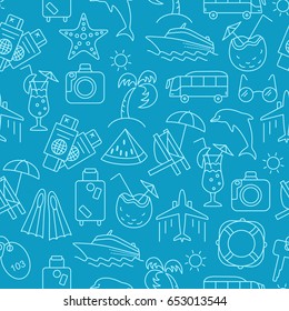 Summer Vocation pattern. Vector illustration of seamless pattern with summer symbols. 