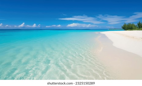 Summer wallpaper, beach with sea shore sea nature resort with waves and sand warm weather vacation. Vector graphics background texture for interior, design, interior decoration, picture for print 