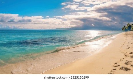 Summer wallpaper, beach with sea shore sea nature resort with waves and sand warm weather vacation. Vector graphics background texture for interior, design, interior decoration, picture for print 