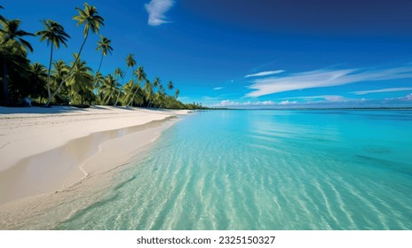 Summer wallpaper, beach with sea shore sea nature resort with waves and sand warm weather vacation. Vector graphics background texture for interior, design, interior decoration, picture for print 