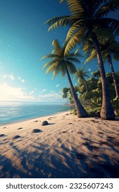 Summer wallpaper, beach with sea shore sea nature resort with waves and sand warm weather vacation. Vector graphics background texture for interior, design, interior decoration, picture for print, wal
