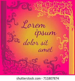 Summer warm colors tracery tree border, RGB EPS 10 vector illustration