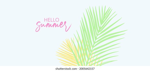 Summer warm colors and tropical plants. Minimal and modern summer background.