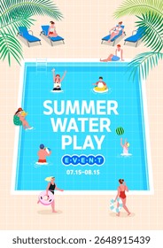 Evento de jogo de água de verão com nadadores em piscina colorida